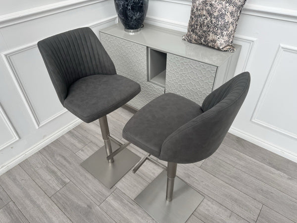 Furniture Village Grigio Pair of 2 Grey Suede Swivel Barstools Chairs10