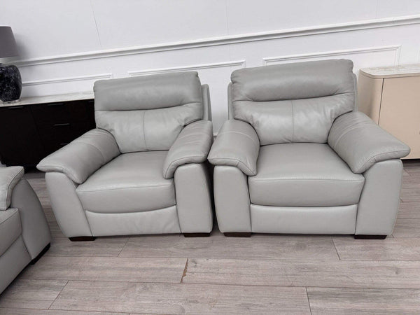 Furniture Village Grey Genuine Leather Sofa 3 Seater Sofa + 2x Armchairs Set10