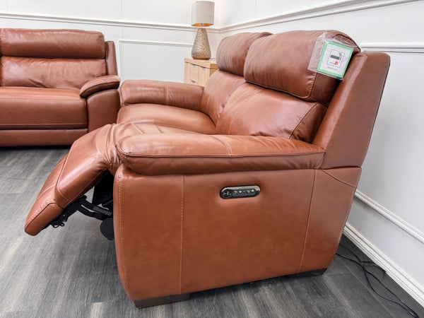 Furniture Village Starlight 3+2 Seater Sofa Set Power Recliner Tan Brown Leather5