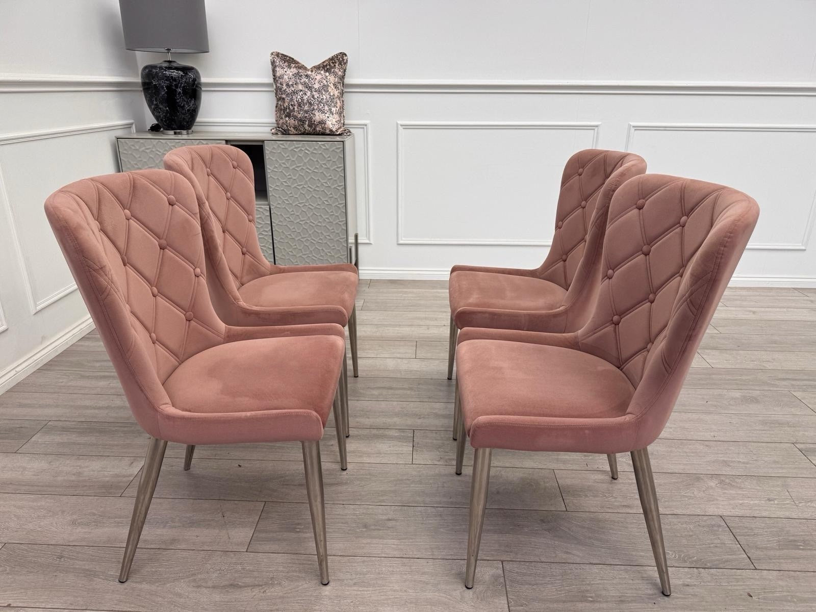 Furniture Village Donnie Pink Velvet Set of 4 Dining Chairs0
