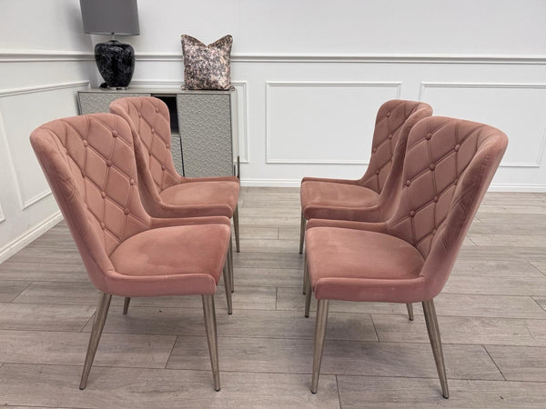 Furniture Village Donnie Pink Velvet Set of 4 Dining Chairs0