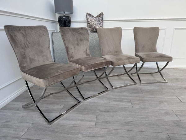 Furniture Village Vanquish Taupe Beige Velvet Set Of 4 Dining Chairs16