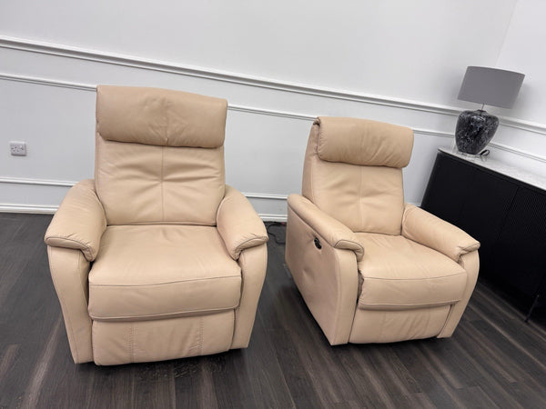 Furniture Village Rowen Beige Leather Pair Of Armchairs Power Recliner3