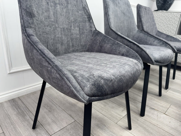 Furniture Village Veja Grey Velvet Set Of 6 Swivel Dining Chairs5
