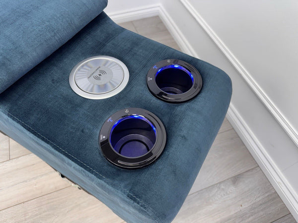 Sofology Renato Console Navy Blue Velvet Cup Holders Storage LED Charging4