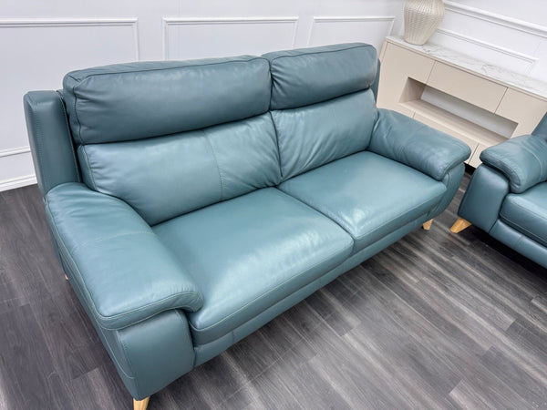 Furniture Village Missouri Static 3 & 2 Seater Sofa Set Lake Green Leather10