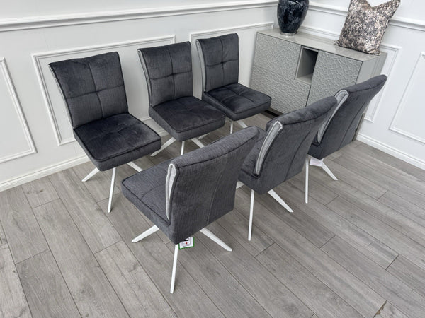 Furniture Village Glacier Set Of 6 Swivel Dining Chairs Dark Grey Fabric0