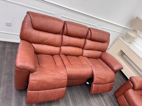 LA Z BOY Staten Power Recliner 3 Seater Sofa & 2x Static Chair Set Brown Leather7