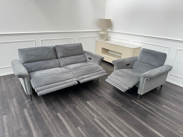 Furniture Village Huxley 3 Seater + Armchair Sofa Set Grey Velvet Power Recliner15