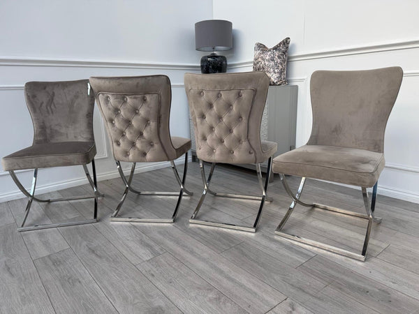 Furniture Village Vanquish Taupe Beige Velvet Set Of 4 Dining Chairs7