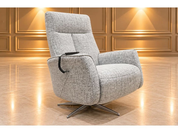 G Plan Cartmel grey mix cross weave fabric electric reclining swivel arm chair0