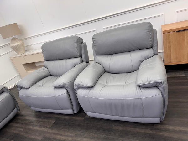 Furniture Village Link Power Recliner 2 Seater + 2x Armchairs Set Grey Leather22