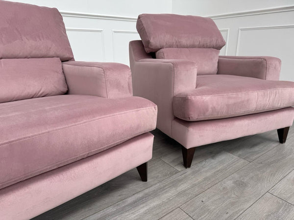 Furniture Village Lounge Co Romilly 3 Seater + Armchair Sofa Set Pink Velvet9