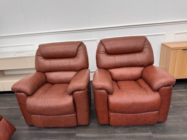 LA Z BOY Staten Power Recliner 3 Seater Sofa & 2x Static Chair Set Brown Leather4