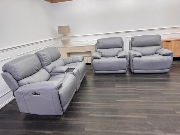 Furniture Village Link Power Recliner 2 Seater + 2x Armchairs Set Grey Leather14
