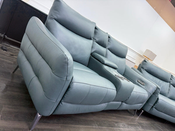 Sofology Renato Power Recliner 3 + 2 Seater Sofa Set Green Leather8