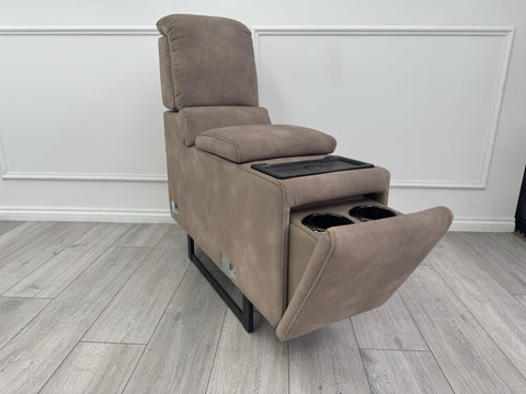 Sofology Illinois Console Mottled Fabric Latte Cup Holders Wireless Charging0