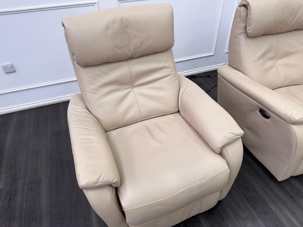 Furniture Village Rowen Beige Leather Pair Of Armchairs Power Recliner16