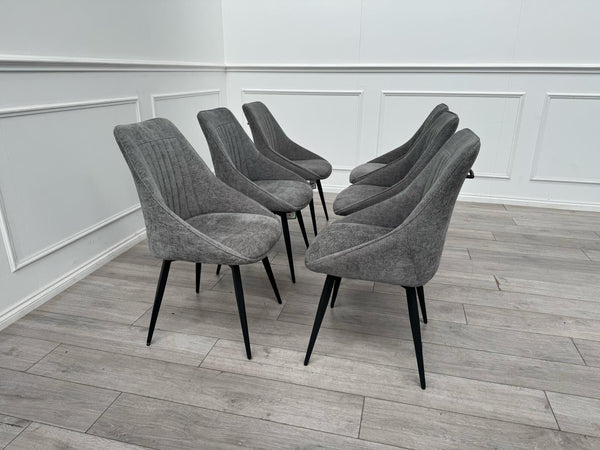 Furniture Village Crete Set Of 6 Swivel Dining Chairs Grey Fabric (Delivery)15