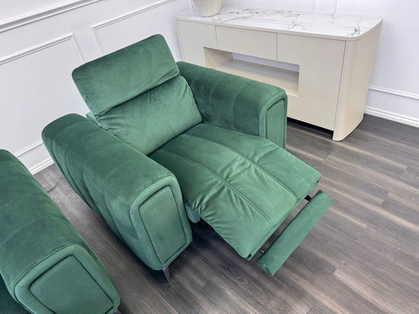 DFS Torren Power Recliner Pair Of Armchairs Green Velvet Power Headrest14