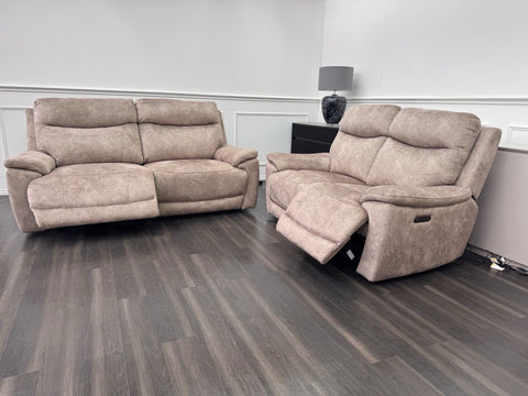 Furniture Village Sloane 3+2 Seater Sofa Set Power Recliner Mink Fabric0