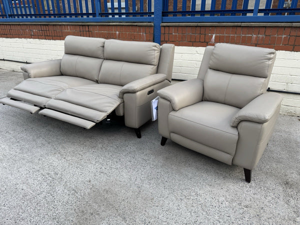 LA-Z-BOY BELLA LEATHER POWER RECLINER 3 SEATER SOFA & ARMCHAIR SET - LATTE8