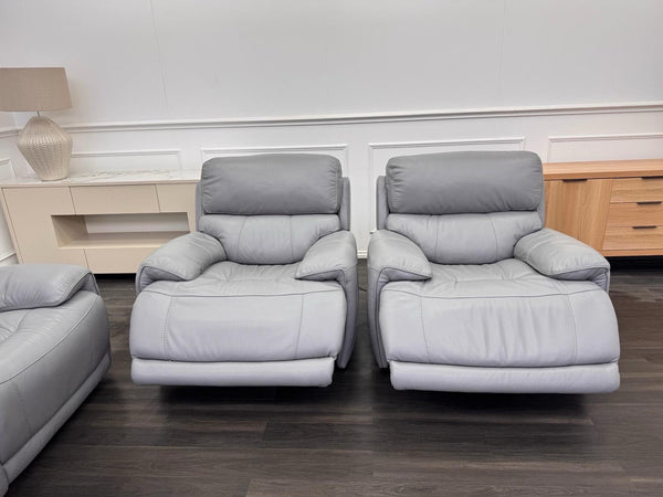 Furniture Village Link Power Recliner 2 Seater + 2x Armchairs Set Grey Leather15