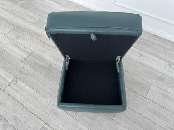 Furniture Village Green Leather Storage Footstool LINK MORENO STARLIGHT7