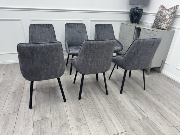 Furniture Village Veja Grey Velvet Set Of 6 Swivel Dining Chairs3