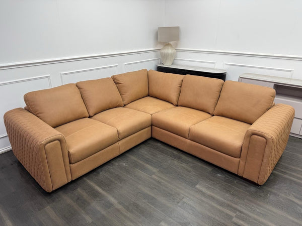 Sofology Tan Brown Leather Symmetrical Corner Sofa (Not Recliner)4