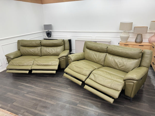 DFS Wren Power Recliner 3+3 Seater Sofa Set In Sage Green Leather0