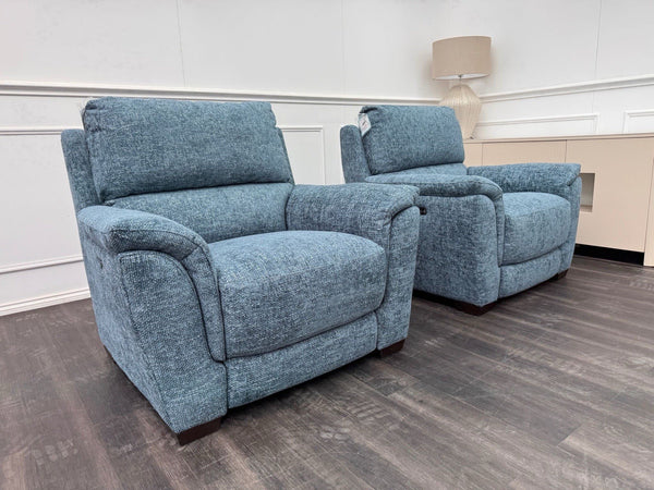 Furniture Village 2x Armchairs Power Recliner Blue Woven Fabric9