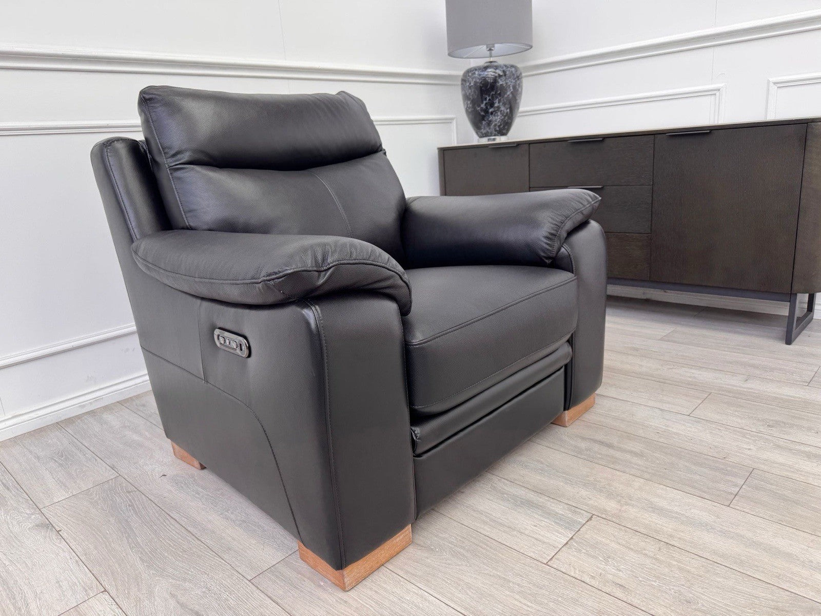 DFS Laiken Black Genuine Leather Armchair Electric Power Recliner0