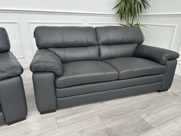 Furniture Village Cozee Dark Grey Pure Premium Leather 3+2 Seater Sofa Set5
