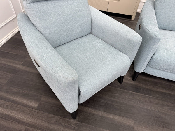 Furniture Village Petit Sky Blue Fabric Power Recliner 3+1+1 Seater Sofa Set9