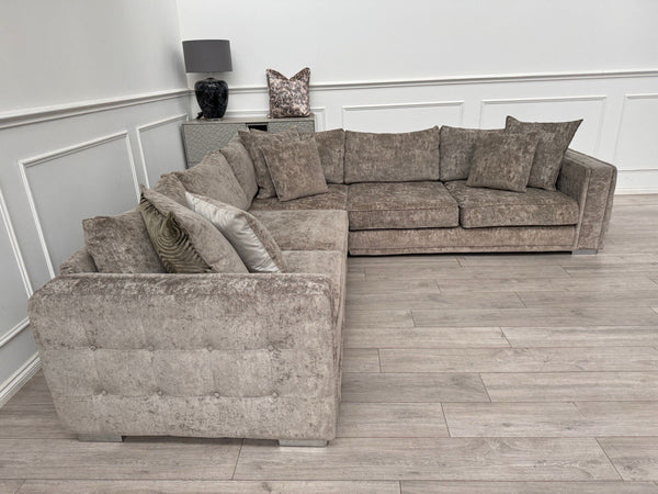 Sofology Midas Grey Fabric Corner Sofa Full Back With Scatter Cushions2