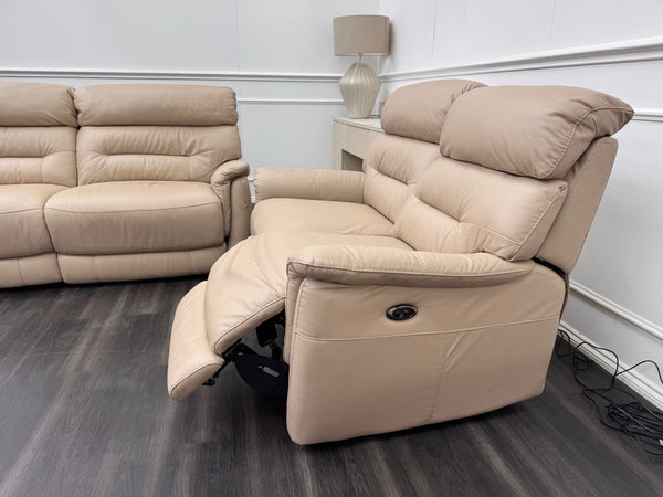 Furniture Village Chicago 3 & 2 Seater Sofa Set Power Recliner Pebble Leather5