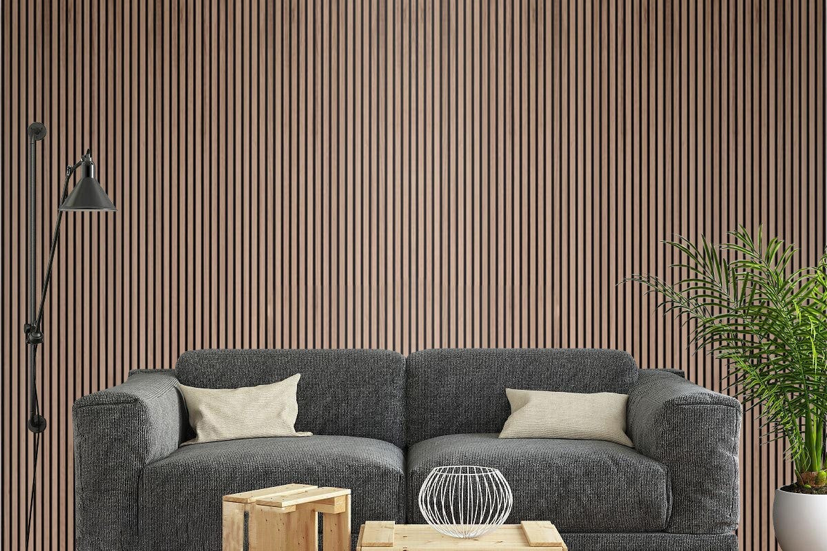NEW Premium Acoustic Slat Real Wood Wall Panel - Dark Oak / 2.4m x 0.6m (1.44m2)0