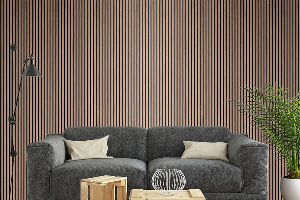 NEW Premium Acoustic Slat Real Wood Wall Panel - Dark Oak / 2.4m x 0.6m (1.44m2)0