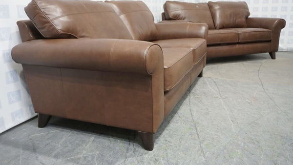 Parker Knoll Penelope milan chesnut leather 3 + 2.5 seater sofa set2
