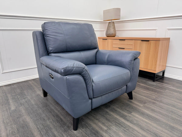 DFS Power Recliner Armchair Navy Blue Leather3