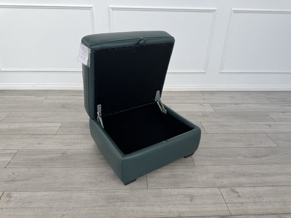 Furniture Village Green Leather Storage Footstool LINK MORENO STARLIGHT2