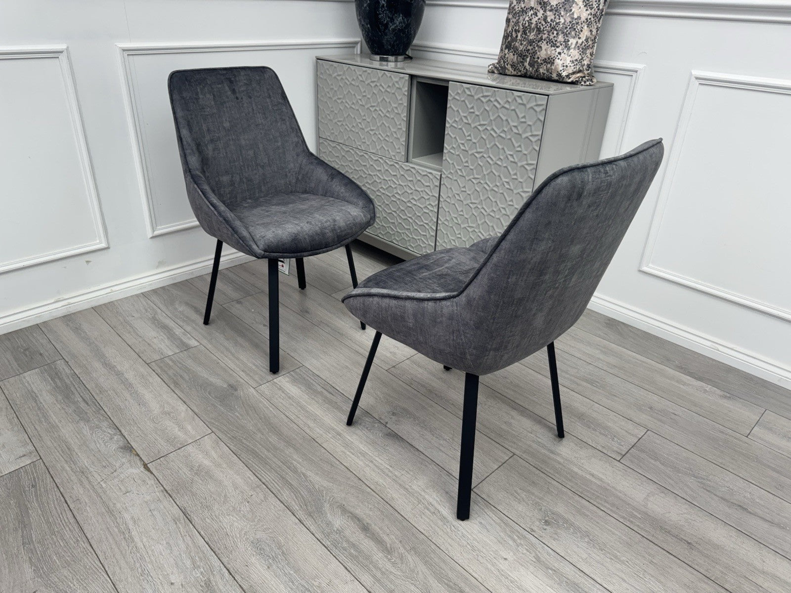 Furniture Village Veja Grey Velvet Pair Of 2 Dining Chairs0