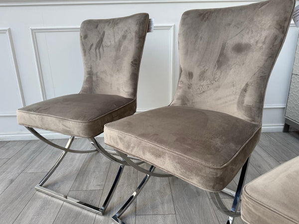 Furniture Village Vanquish Taupe Beige Velvet Set Of 4 Dining Chairs18