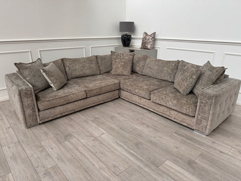 Sofology Midas Grey Fabric Corner Sofa Full Back With Scatter Cushions0