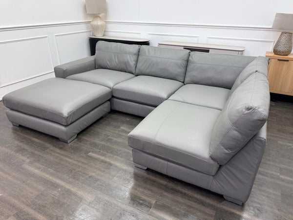 Next Houghton Grey Leather Corner Sofa Open End With Footstool15