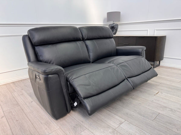 LA Z BOY PARIS Power Recliner 3 Seater Sofa In Black Leather Power Headrest0
