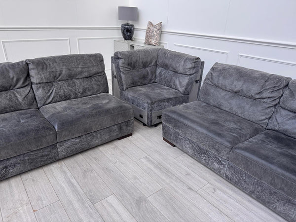 Sofology Maximo Large Corner Sofa Dark Grey Aniline Leather 3/CNR/322