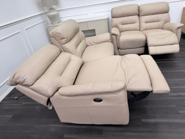 Furniture Village Chicago 3 & 2 Seater Sofa Set Power Recliner Pebble Leather8