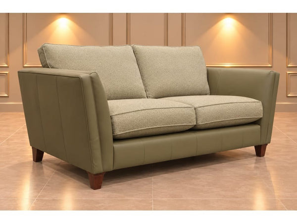 Parker Knoll Harlow half green hide / tweed herringbone fabric 3 seater sofa0